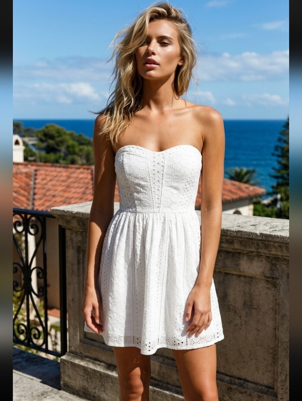 Kimchi Blue Lined Eyelet Strapless Dress Eggshell Size Medium